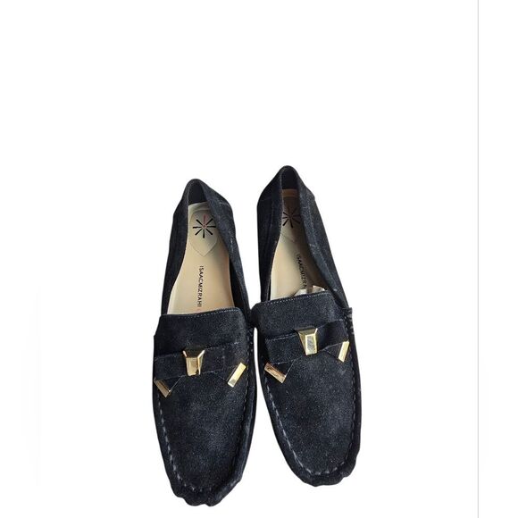 Isaac Mizrahi Shoes - Isaac Mizrahi Black Suede Loafers with Gold Accents